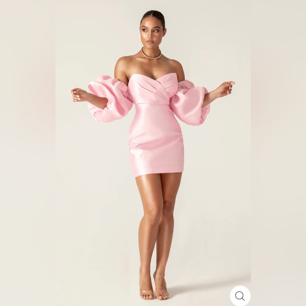 Pink Formal Silk Mini Strapless Dress w/ Puff Sleeves - ALIEVA KAYLA (worn once)